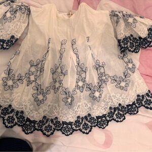 White bustier Blouse with Navy Lace off shoulder